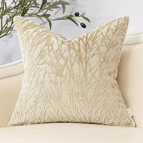 Yangest Beige Twigs Throw Pillow Cover Branches Velvet Cushion Case Neutral Pillowcase for Sofa Couch Bedroom Living Room Home Decor,18x18 Inch