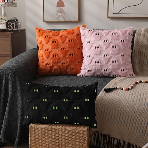DFXSZ Halloween Pillow Covers 12x20 inch 2Pcs Black Ghost Halloween Decor