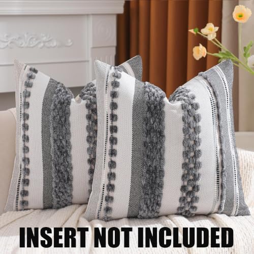 Boho Throw Pillow Covers 18x18 inch Set of 2 Gray