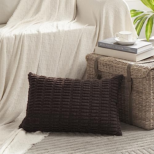 Fancy Homi 4 Packs Decorative Throw Pillow Covers for Living Room Couch Bed, Modern Farmhouse Boho Home Décor Accent Cushion Case, 20" x 12", Dark Brown