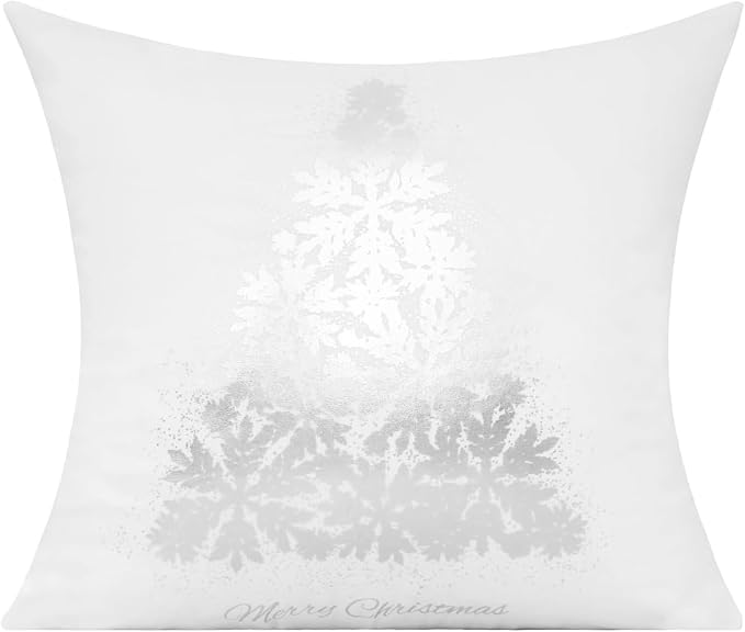 All Smiles White Silver Christmas Throw Pillow Covers Cases 20X20 Set of 4 Winter Xmas Navidad Decorations Indoor Home Holiday Décor Ornaments Velvet Cushion for Sofa Tree Snowflake Reindeer