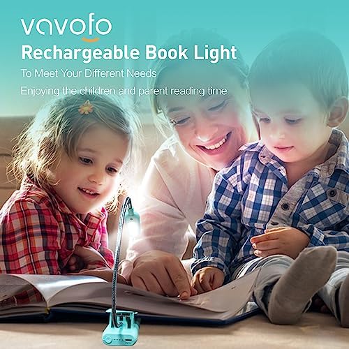VAVOFO Rechargeable Book Light, Blue Light Blocking, Amber 1600K Clip On Reading Light, Eye Care 7 LEDs Kids Book Light for Reading in Bed with Power Indicator for Bookworms (Green)