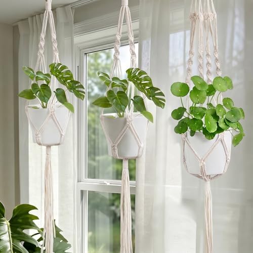 Laerjin 6 Pack Macrame Plant Hangers, Hanging Planters for Indoor Plants