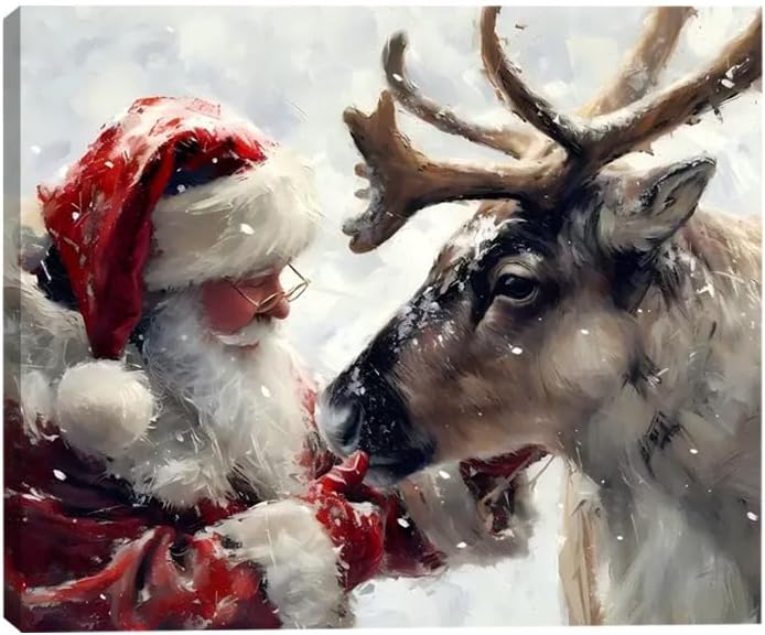 Santa's Reindeer Framed Christmas Canvas Wall Art for Living Room, Winter Pictures Wall Decor Painting Prints for Bedroom, Santa Christmas Art, 24x36 Poster Artwork for Wall Decorations