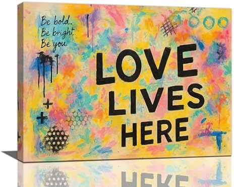 Crekviy Banksy Wall Art Street Graffti Wall Decor Romantic Love Canvas Prints Painting Love Lives Here Artwork Decorations for Bathroom Bedroom Living Room Framed Gifts 12"x16"