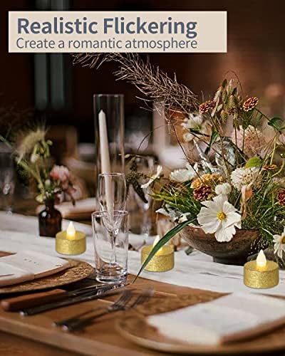 Battery Operated LED Tea Lights,24 Pack Gold Flameless Votive Tealights Candle with Warm White Flickering light, Small Electric Fake Tea Candle Realistic for Wedding,Table,Festival Celebration