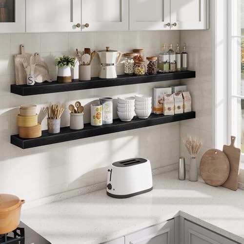 Fun Memories 55 Inch Floating Shelves Bedroom, Large Extra Floating Shelf Set of 2 with Invisible Brackets, Black
