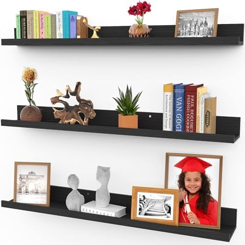 Icona Bay 36 Inch Floating Shelves for Wall - Set of 3 in Ebony Black - Modern Rustic Style - Wall Mounted Display Shelves - Picture Ledges