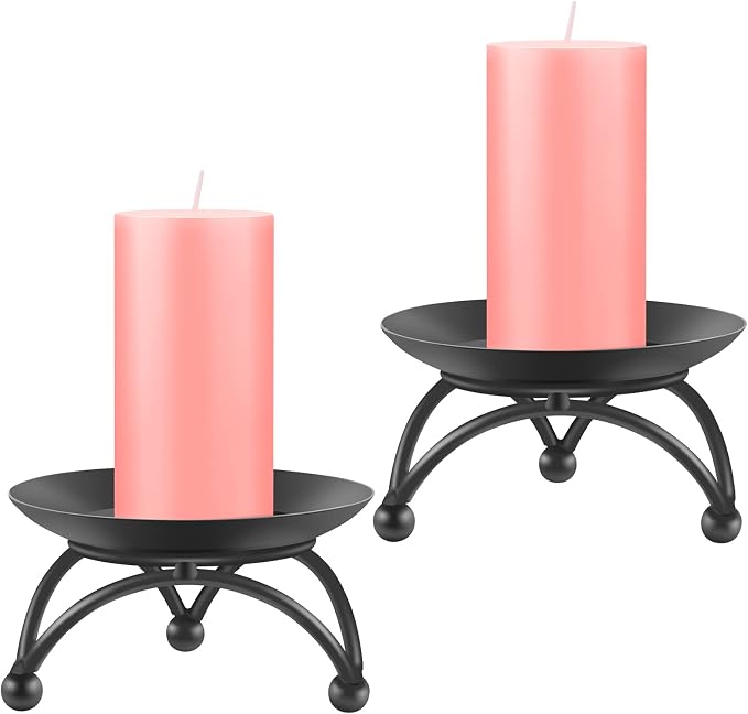 Pillar Candle Holder, Iron Candle Stand, Candle Plate, Candlesticks for Pillar Candles, Black Candle Tray for Party Wedding Table Home Decoration (Set of 2)
