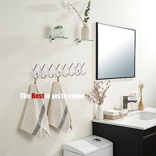 JQK Small Floating Glass Shelves Brushed, 4 Inch Display Ledges for Wall, Mini Decor, Living Room Bedroom Bathroom, Tempered Glass Shower Storage, 2 Pack, TGS101L4-BN-P2