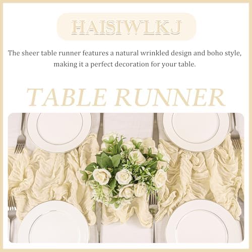 2 Pack 120 Inch Beige Cheesecloth Table Runner Boho Rustic Gauze Sheer Romantic 10 FT Long Cheese Cloth Table Runner for Bridal Baby Shower Wedding Party Birthday Holiday Home Easter Decor