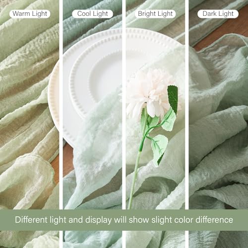 1Pcs Cheesecloth Table Runner Sage Green 10FT Boho Gauze Cheese Cloth Table Runners 120 Inches Long Rustic Sheer for Centerpiece Home Party Christmas Wedding Baby Shower Spring Easter Decor