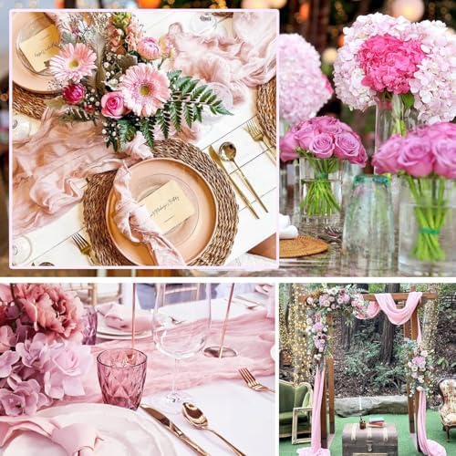 Pink Cheesecloth Table Runner 13.3FT Rustic Sheer Gauze Table Runners 157 Inch Boho Cheese Cloth Table Decorations for Wedding Party Spring Bridal Home Decor
