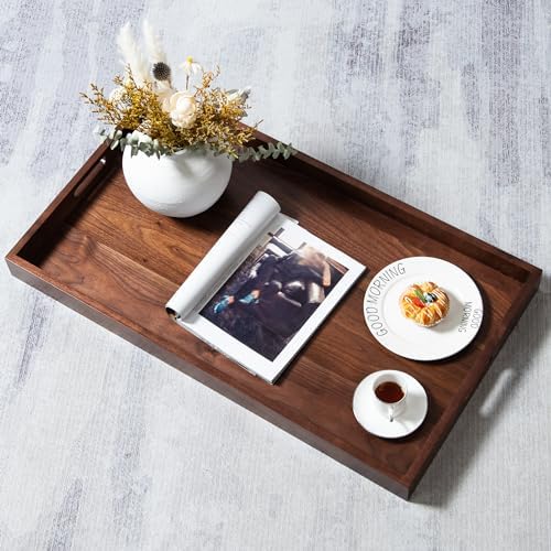 32"x18" Handmade 2XL Black Walnut Wood Ottoman Tray with Handle
