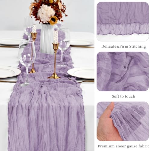 20 Pack Lavender Table Runner 10Ft Cheesecloth Table Runner Boho Gauze Table Runners Romantic Long Sheer Fabric Cheese Cloth Table Runners for Wedding Party Bridal Shower