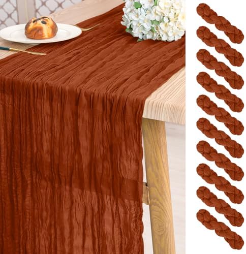 10 Pack Terracotta Cheesecloth Table Runner Long,21.5 x 120 Inch