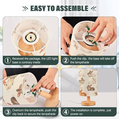 Rabbits LED Table Lamp for Bedroom Bedside Lamp with USB Charging Ports Decor Nightstand for Living Room Reading Dorm Desk Home Office