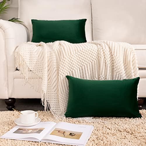 Stellhome Pack of 2 Velvet Throw Pillow Covers Rectangle Super Soft Solid Pillowcase for Bed Couch Sofa Bench, 12 x 20 inch (30 x 50 cm), Dark Green