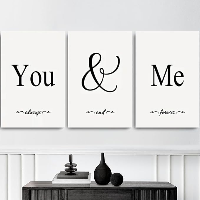 GUBIYU Black and White Bedroom Art Love Wall Decor 'You And Me' Canvas Poster 12"x16" Ideal Gift for Girls' Bedroom Farmhouse Wall Art
