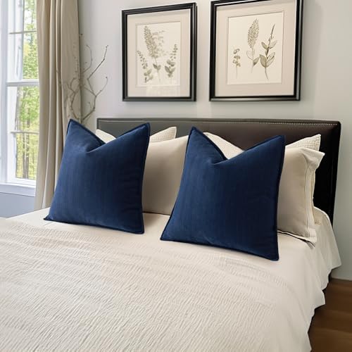 MIULEE Pack of 2 Navy Blue Decorative Chenille Pillow Covers 20x20 Inch