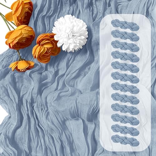12 Pack Dusty Blue Cheesecloth Table Runner 17 x 108 Inch Gauze Table Runner Fabric Semi Sheer Cheese Cloth Table Decor Bulk for Rustic Romantic Wedding Baby Shower Table Decoration