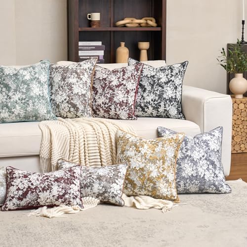 Alerfa Burgundy Neutral Floral Pillow Cover 12 x 20 Inch, Vintage Chenille Rectangle Couch Pillow Cover Soft Decorative Farmhouse Accent Pillowcase for Living Room Bedroom
