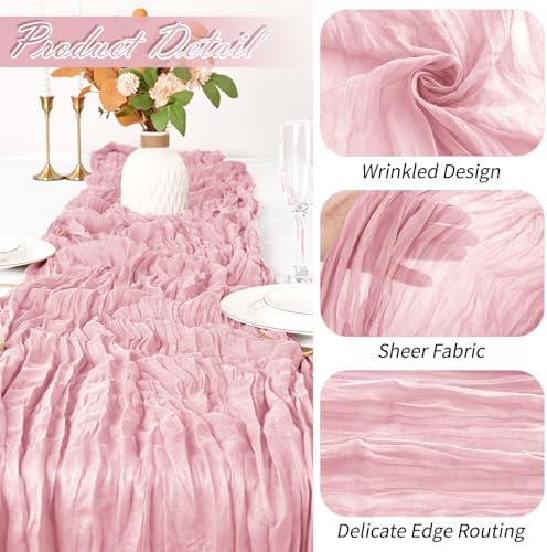 30 Pack Light Pink Cheesecloth Table Runner 17 x 108 inch Cheese Cloth Table Runners 9ft Pink Table Runner Rustic Romantic Sheer Gauze Runner for Wedding Party Baby Shower Table Decoration