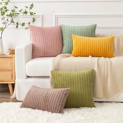 Kevin Textile Striped Corduroy 18”x18” Pillow Covers 2 Pack, Baby Pink