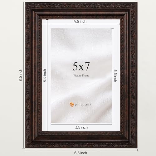 eletecpro 5x7 Vintage Picture Frame, Glass Cover, Brown, 2-Pack