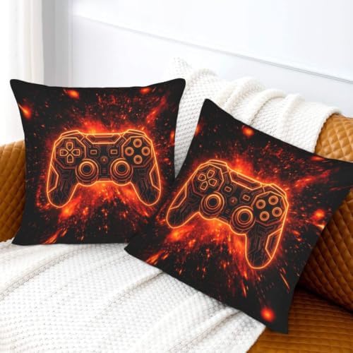 Perinsto Gaming Throw Pillow Covers Set of 2 Gamer Gift Decorative Pillowcases Soft Cushion Covers for Sofa Couch Bed Home Decor, 20"X20"