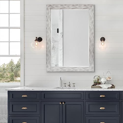 Americanflat 24x36 Wall Mirror - Hanging Mirrors with Durable Frame - Modern Mirror for Bathroom, Bedroom, Living Room - Mirrors for Wall Display and Home Decor - Metallic White with Beaded Texture