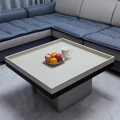 25 x 25 inches Luxury Leather Square Oversized Service Tray, Ottoman & Coffee Tray for Family Dinner, Out-of-House Picnic & Party (25 inch Beige)