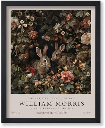 Monem Art William Morris Poster - Bunny Couple Print - Rabbit & Botanical Art - Exhibition Forest & Farmhouse Print - Aesthetic Living Room Decor - 24x32 UNFRAMED Wall Art