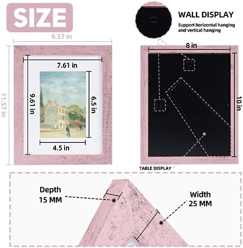 Muzilife Rustic Pink 8x10 Picture Frame with Mat, Real Glass Cover, 2 Pack