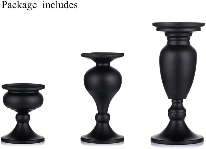 Sziqiqi Pillar Candle Holders Set of 3 Black for Table Mantle Fireplace Decor Modern Farmhouse Home Decor