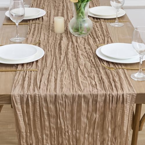 Asee'm 2pcs Nude Brown Cheesecloth Table Runner Summer Boho Rustic 10FT