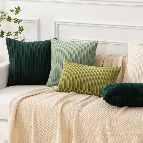Kevin Textile Striped Corduroy 18”x18” Pillow Covers 2 Pack, Sage Green