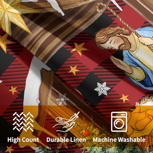 Jesus Nativity Throw Pillow Cover 22x22 Inch Set of 2 Xmas Red Buffalo Plaid Pillow Case Christma O Holy Night Winter Holiday Cushion Case for Home Living Room Couch Sofa Decor
