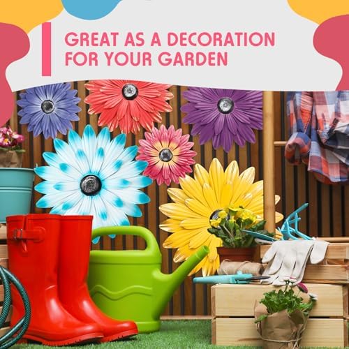 Zhehao 6 Pcs Metal Flower Wall Art Decor 5/8/10 Inch Sunflower Wall Decorations Hanging Outdoor Art Multicolored Handmade Metal Flowers Outdoor Decor(Classic Color)