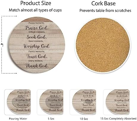 Coasters for Drinks with Bible Verses, Set of 6 Absorbent Drinks Coasters with Holder, Christian Gifts