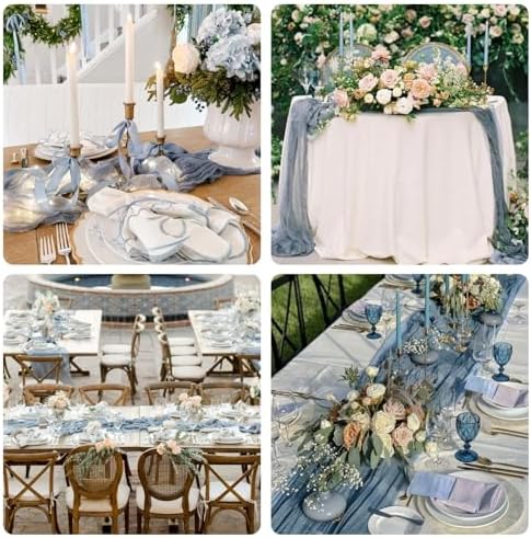 Sioloc 5 Pack Dusty Blue Cheesecloth Table Runner 120'' x 35'',Spring Easter Decor Soft Gauze Boho Wedding Table Decor for 10ft Table Birthday Party,Baby Shower, Bridal Shower, Home & Event Decor