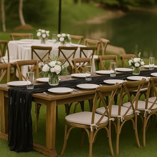 3 Pack Black 10FT Cheesecloth Table Runner 120 Inch Rustic Boho Gauze Cheese Cloth Table Runner for Wedding Baby Shower Bridal Shower Birthday Party Home Decorations