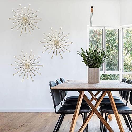 ZEXUIRU 3 Set Gold Starburst Wall Art for Home Decor Metal Bling Crystal Rhinestones Sunburst Wall Decor Sparkling Rhinestone Art Accent Gold - 18in