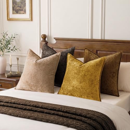 a moment Throw Pillow Covers 20X20 Inch 4 Packs,Soft Velvet Decorative Pillow Cases with 3D Ice Flower,Texture Modern Accent Cushion Covers for Sofa Couch Home Decor Dusty Gold