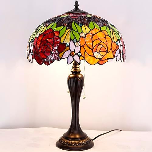 WERFACTORY Tiffany Table Lamp Stained Glass Bedside Lamp 16X16X24 Inches