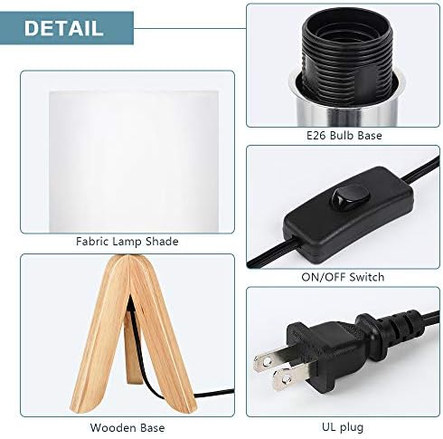 Small Table Lamp, Cute Kids Desk Lamp with Fabric Shade Wood Tripod Base Nightstand Lamp for Kids, Office, Study Room, Bedroom, Dorm, Coffee Table (White)