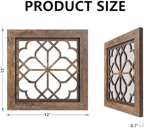Boho Wall Mirror Decor, Set of 2 Rustic Farmhouse Mirror 12x12 Inch, Square Shatterproof Vintage Style Mirrors for Wall, Small Decorative Mirrors for Living Room, Bedroom，Maroon