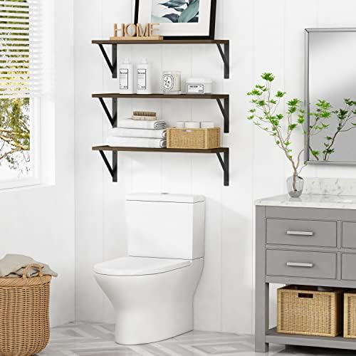 Forbena 24 Inch Long Floating Shelves for Wall Set of 3, Wooden Wall Bookshelf for Bedroom, Large Rustic Wood Hanging Book Shelves for Living Room Plants Kitchen Office Closet Storage (Dark Brown)