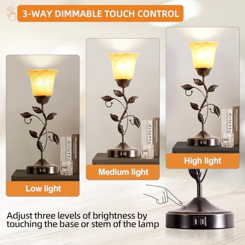 Touch Control Leaf Vintage Table Lamp with 3-Way Dimmable 2 USB C+A Ports