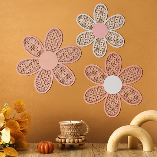 Maitys 3 Pcs Boho Daisy Flower Wall Decor Nursery Art,Rustic Color